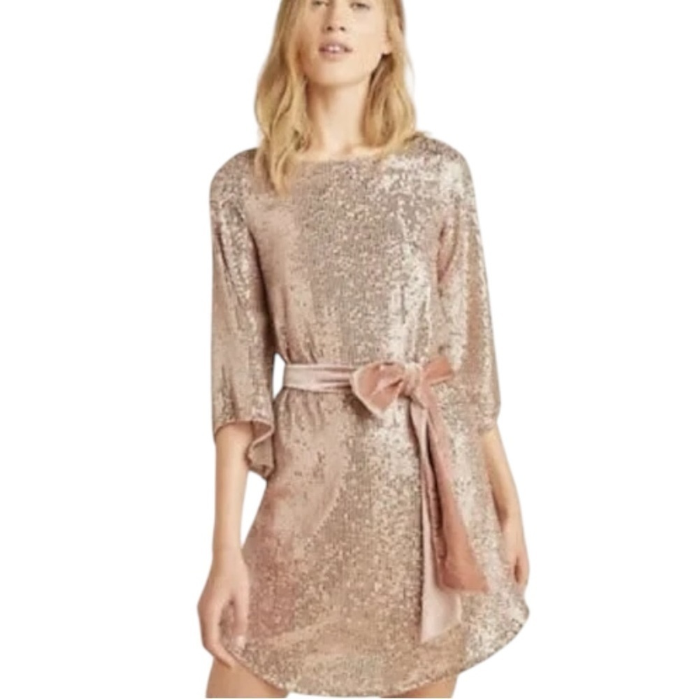Anthropologie Starling‎ Sequin Tunic Mini Dress XS Pink